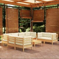 vidaXL 9-tlg. Garten-Lounge-Set mit Creme Kissen Kiefer Massivholz