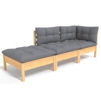 vidaXL 3-tlg. Garten-Lounge-Set mit Grauen Kissen Kiefer...