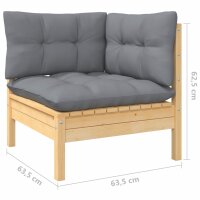 vidaXL 3-tlg. Garten-Lounge-Set mit Grauen Kissen Kiefer Massivholz