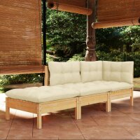 vidaXL 3-tlg. Garten-Lounge-Set mit Creme Kissen Massivholz Kiefer