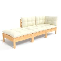 vidaXL 3-tlg. Garten-Lounge-Set mit Creme Kissen...