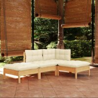 vidaXL 4-tlg. Garten-Lounge-Set mit Creme Kissen Kiefer Massivholz