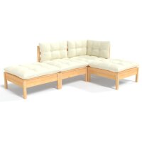 vidaXL 4-tlg. Garten-Lounge-Set mit Creme Kissen Kiefer Massivholz