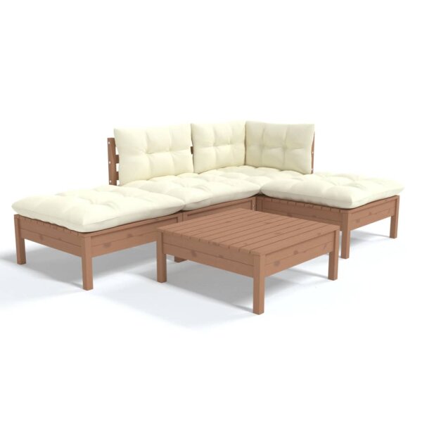 vidaXL 5-tlg. Garten-Lounge-Set mit Kissen Honigbraun Kiefernholz