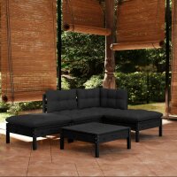 vidaXL 5-tlg. Garten-Lounge-Set mit Kissen Schwarz Kiefernholz