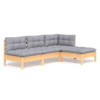 vidaXL 4-tlg. Garten-Lounge-Set mit Grauen Kissen...