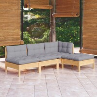 vidaXL 4-tlg. Garten-Lounge-Set mit Grauen Kissen...