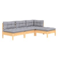 vidaXL 4-tlg. Garten-Lounge-Set mit Grauen Kissen Kiefernholz