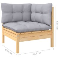 vidaXL 4-tlg. Garten-Lounge-Set mit Grauen Kissen Kiefernholz