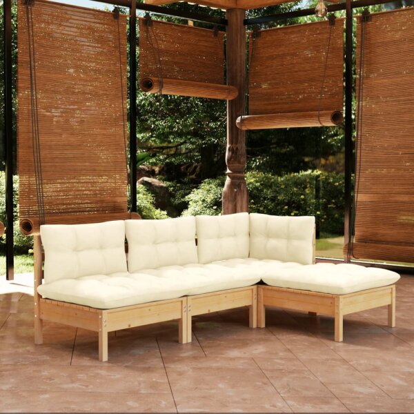 vidaXL 4-tlg. Garten-Lounge-Set mit Creme Kissen Kiefernholz