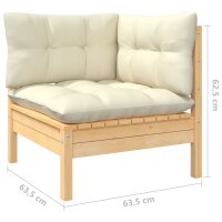 vidaXL 4-tlg. Garten-Lounge-Set mit Creme Kissen Kiefernholz