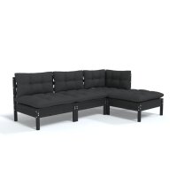 vidaXL 4-tlg. Garten-Lounge-Set mit Kissen Schwarz Kiefernholz