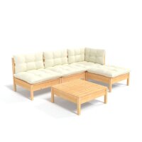 vidaXL 5-tlg. Garten-Lounge-Set mit Creme Kissen Kiefernholz