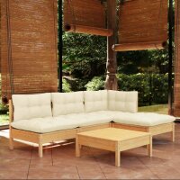 vidaXL 5-tlg. Garten-Lounge-Set mit Creme Kissen Kiefernholz