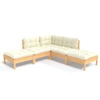 vidaXL 5-tlg. Garten-Lounge-Set mit Creme Kissen Kiefernholz