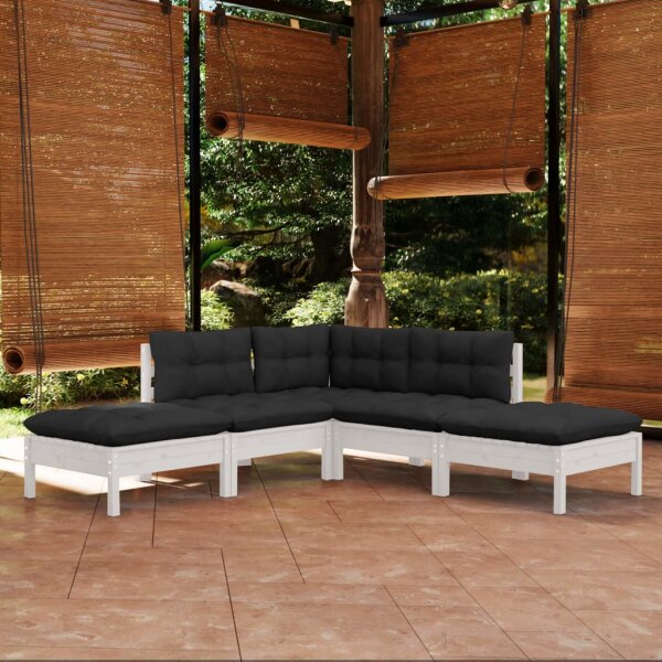 vidaXL 5-tlg. Garten-Lounge-Set mit Kissen Wei&szlig; Kiefernholz