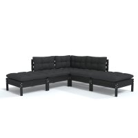 vidaXL 5-tlg. Garten-Lounge-Set mit Kissen Schwarz...