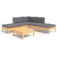 vidaXL 6-tlg. Garten-Lounge-Set mit Grauen Kissen...