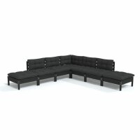 vidaXL 7-tlg. Garten-Lounge-Set mit Kissen Schwarz Kiefernholz