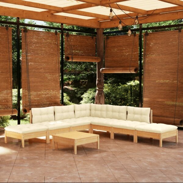 vidaXL 8-tlg. Garten-Lounge-Set mit Creme Kissen Kiefernholz