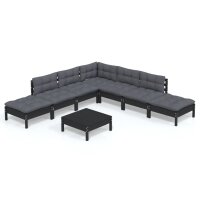 vidaXL 8-tlg. Garten-Lounge-Set mit Kissen Schwarz Kiefernholz