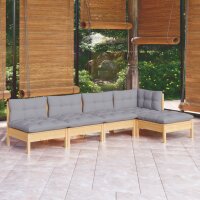 vidaXL 5-tlg. Garten-Lounge-Set mit Grauen Kissen...