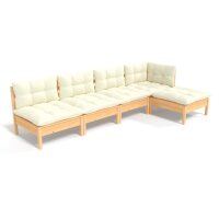 vidaXL 5-tlg. Garten-Lounge-Set mit Creme Kissen Kiefernholz