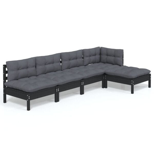 vidaXL 5-tlg. Garten-Lounge-Set mit Kissen Schwarz Kiefernholz