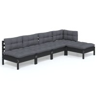 vidaXL 5-tlg. Garten-Lounge-Set mit Kissen Schwarz...