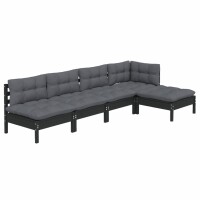 vidaXL 5-tlg. Garten-Lounge-Set mit Kissen Schwarz Kiefernholz