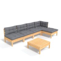 vidaXL 6-tlg. Garten-Lounge-Set mit Grauen Kissen...
