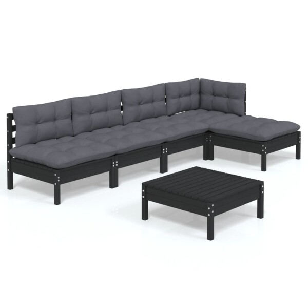 vidaXL 6-tlg. Garten-Lounge-Set mit Kissen Schwarz Kiefernholz