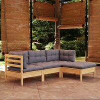 vidaXL 4-tlg. Garten-Lounge-Set mit Grauen Kissen Kiefernholz