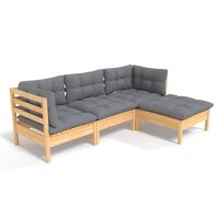 vidaXL 4-tlg. Garten-Lounge-Set mit Grauen Kissen Kiefernholz