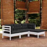 vidaXL 4-tlg. Garten-Lounge-Set mit Kissen Wei&szlig; Kiefernholz