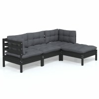 vidaXL 4-tlg. Garten-Lounge-Set mit Kissen Schwarz Kiefernholz