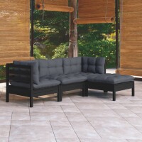 vidaXL 4-tlg. Garten-Lounge-Set mit Kissen Schwarz Kiefernholz