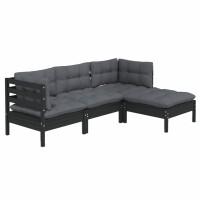 vidaXL 4-tlg. Garten-Lounge-Set mit Kissen Schwarz Kiefernholz