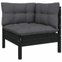 vidaXL 4-tlg. Garten-Lounge-Set mit Kissen Schwarz Kiefernholz