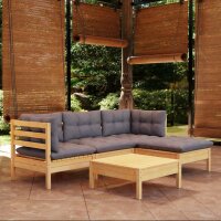 vidaXL 5-tlg. Garten-Lounge-Set mit Grauen Kissen Kiefernholz