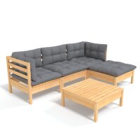 vidaXL 5-tlg. Garten-Lounge-Set mit Grauen Kissen Kiefernholz