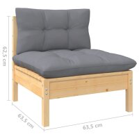 vidaXL 5-tlg. Garten-Lounge-Set mit Grauen Kissen Kiefernholz