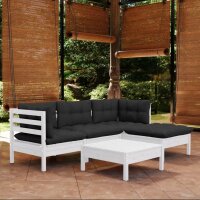 vidaXL 5-tlg. Garten-Lounge-Set mit Kissen Wei&szlig; Kiefernholz