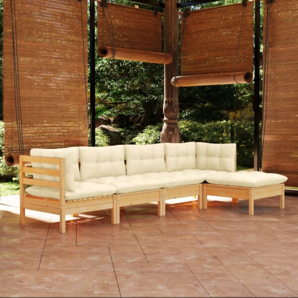 vidaXL 5-tlg. Garten-Lounge-Set mit Creme Kissen Kiefernholz