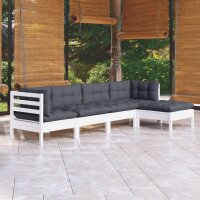 vidaXL 5-tlg. Garten-Lounge-Set mit Kissen Wei&szlig; Kiefernholz