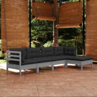 vidaXL 5-tlg. Garten-Lounge-Set mit Kissen Grau Kiefernholz