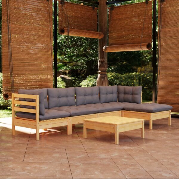 vidaXL 6-tlg. Garten-Lounge-Set mit Grauen Kissen Kiefernholz