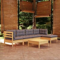 vidaXL 6-tlg. Garten-Lounge-Set mit Grauen Kissen...