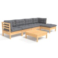 vidaXL 6-tlg. Garten-Lounge-Set mit Grauen Kissen...