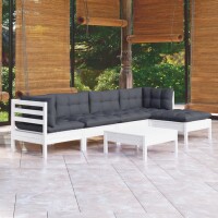 vidaXL 6-tlg. Garten-Lounge-Set mit Kissen Weiß...